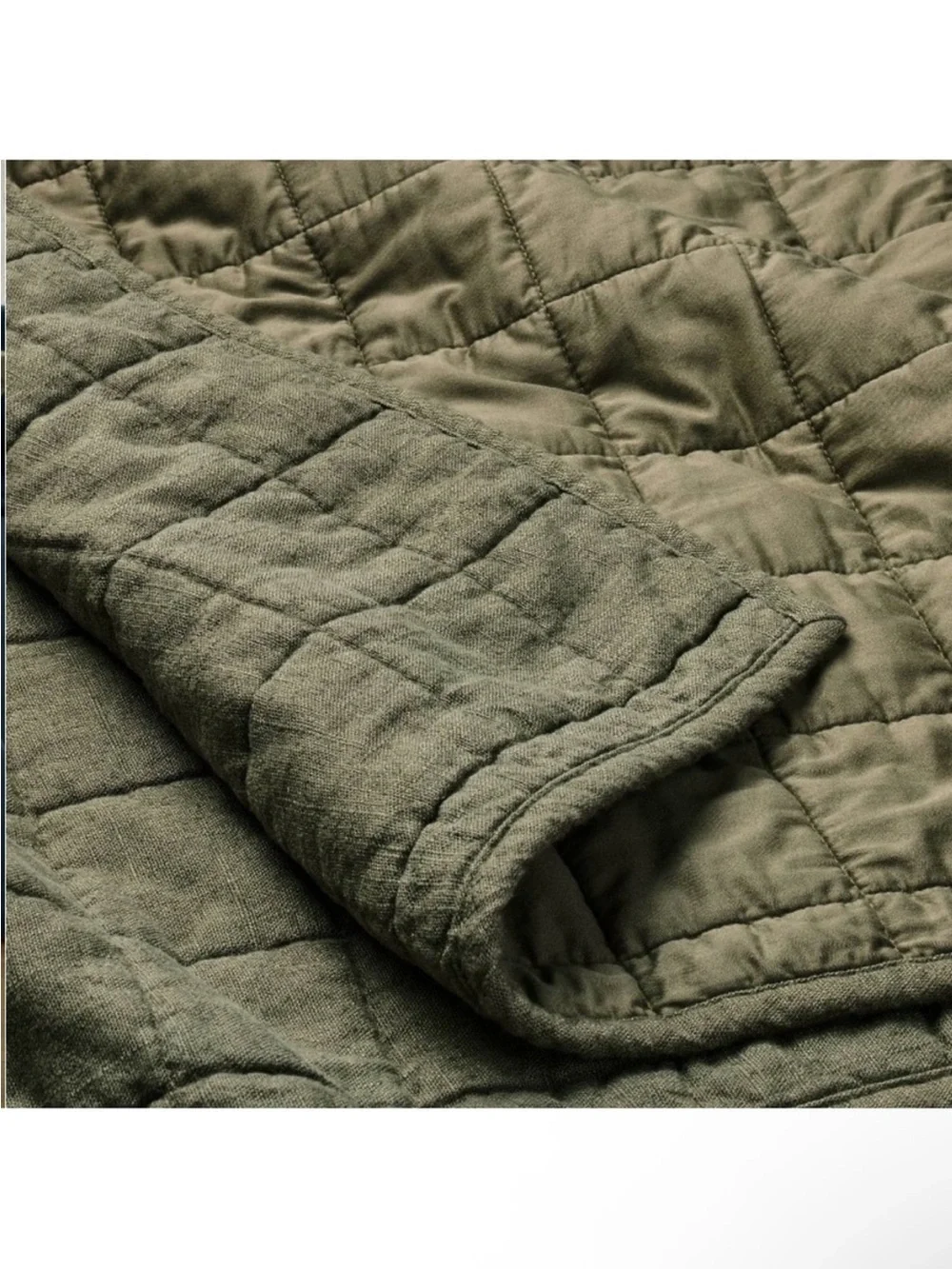 NWT King Heavyweight Linen Blend Quilt Olive Green - Casaluna